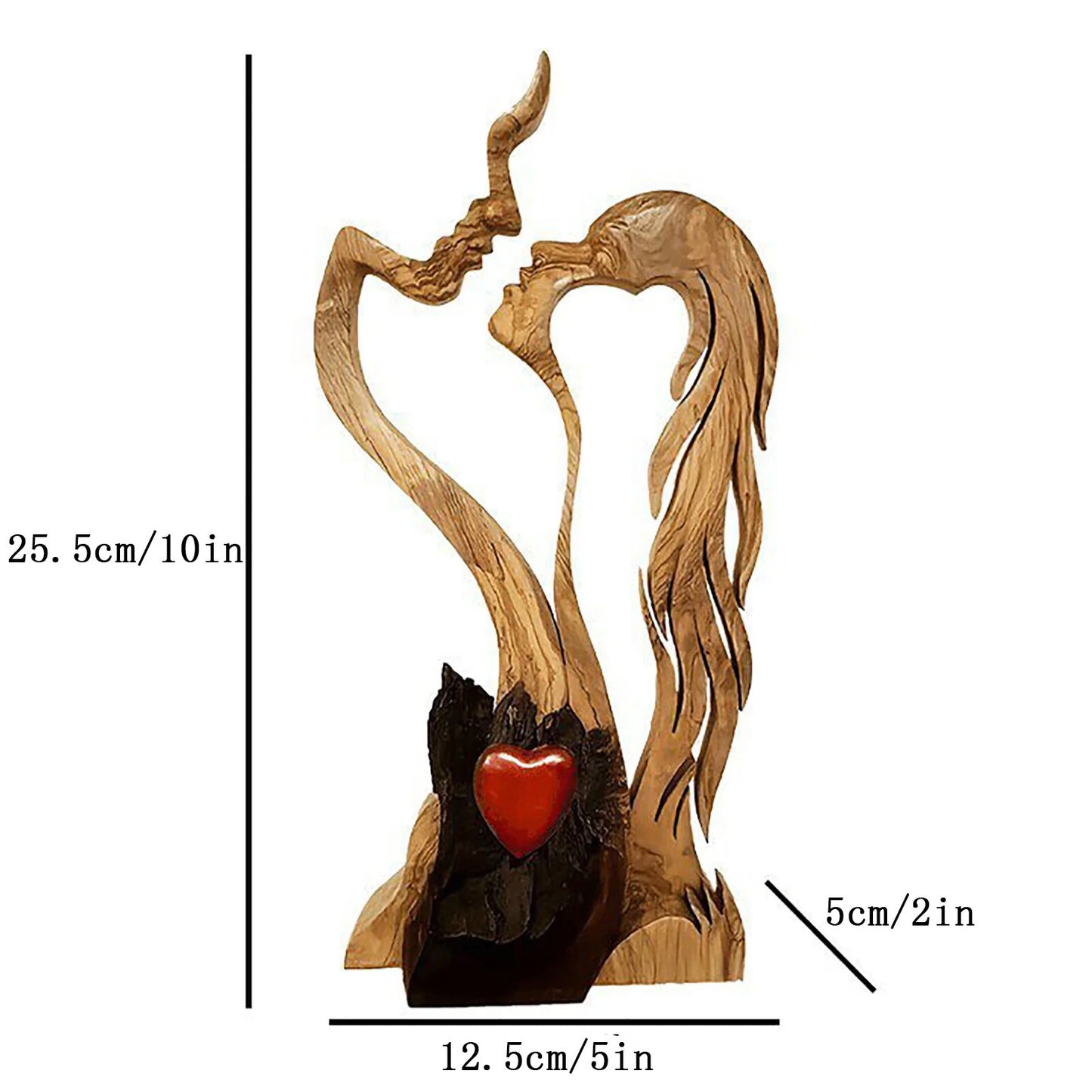 Wooden Heart Sculpture - Eternal Love Couple Kissing Decoration
