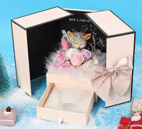 Timeless Rose Flower Gift Box with Bear or Fawn