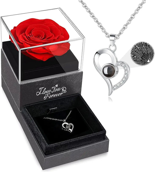 Preserved Rose Gift Set with "I Love You" Necklace