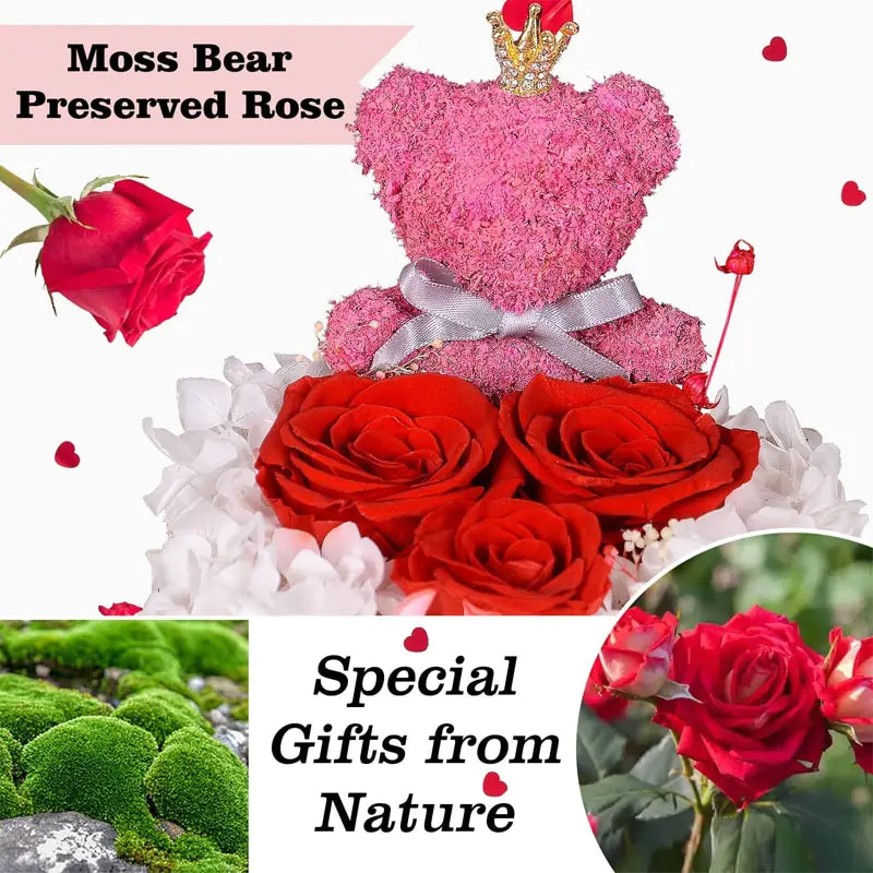 Timeless Rose Flower Gift Box with Bear or Fawn