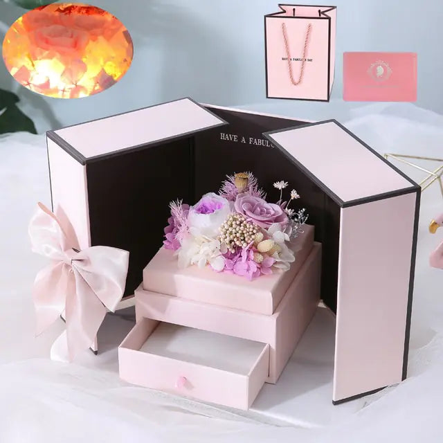 Timeless Rose Flower Gift Box with Bear or Fawn