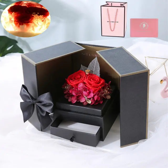 Timeless Rose Flower Gift Box with Bear or Fawn